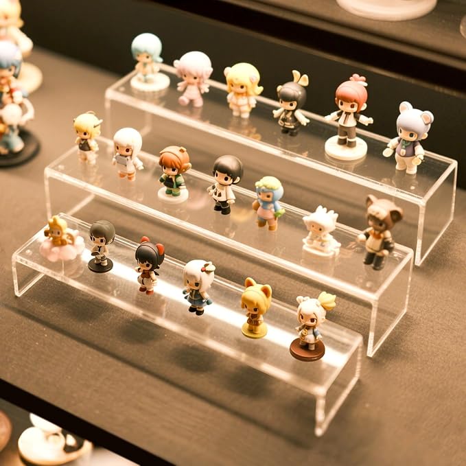 Acrylic Display Riser Stand,12" 6Pc 5mm, Tiered Shelf Risers for Cupcake | Clear multi-size plastic steps rack matching perfume, jewelry, pop collectibles. Stackable food buffet table setup