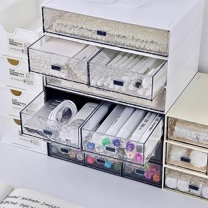 Desk Drawer Organizer, Stackable Office Supplies Desk Organizer, Plastic Plastic Storage Drawer, Desk Grocery Organizer For Stationery/Office Supplies (New White, 3 compartments)