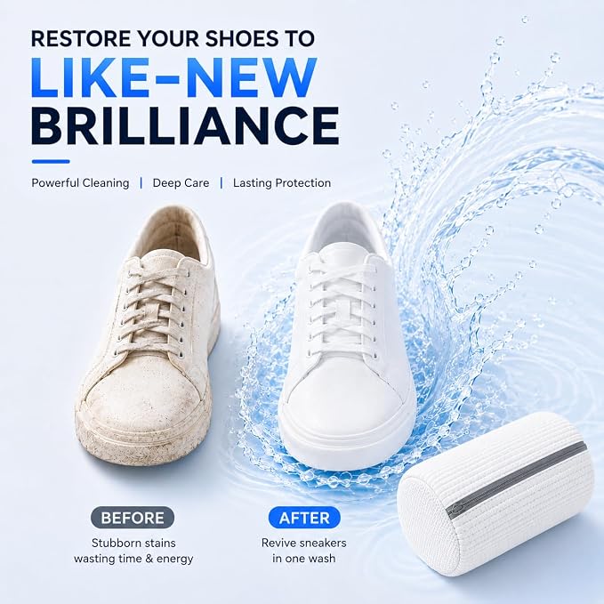 2 Pack Shoe Washing Machine Bag, Laundry Shoe Bag for Washer and Dryer, Reusable Shoe Cleaning Bag for Sneakers and All Shoes Types with Self-Locking Zipper(Pure White)