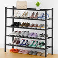 Smiry Long Bamboo Shoe Rack, 5 Tier Free Standing Wooden Shoe Organizer, Stackable Wood Shoe Storage Shelf for Closet, Entryway, 12 Vertical Slats, 2+2+1 Stack Standard Legs, 33.7"x11"x32.5", Black
