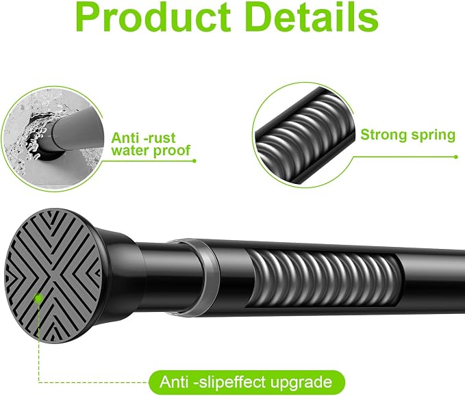 4Pack Tension Rods 23-48Inch Small Tension Curtain Rod For Windows Adjustable Curtain Rods no Drilling Black Tension Rod Spring Curtain Rod Tension rods for Doorway,Closet,Windows