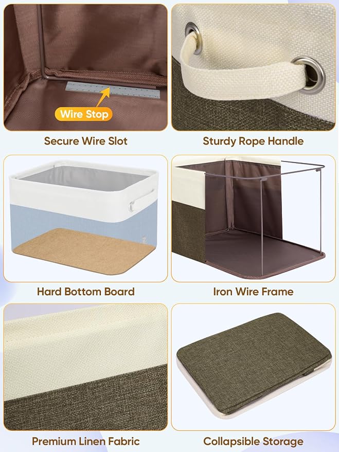 BALEINE 3 Pack Fabric Closet Storage Bins for Shelves, Linen Closet Organizers and Storage, Decorative Baskets for Organizing, Shelf, Clothes, Home, Office (Brown, 15"x11"x9.5")