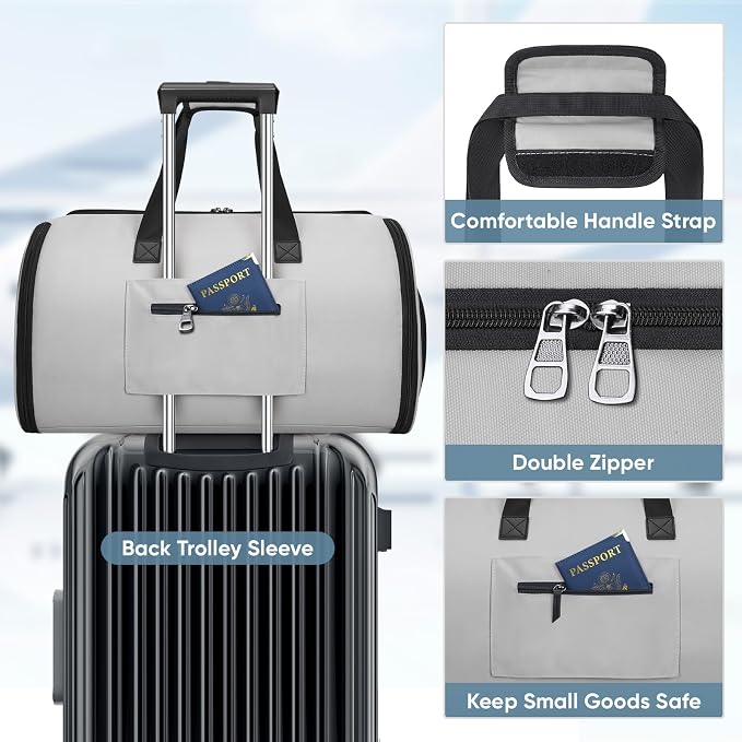 BALEINE Travel Garment Bag, Travel Suit Bag for Men, Water Resistant Carry on Garment Bag for Hanging Clothes, Garment Duffel Bag for Travel Business (Gray-Convertible)