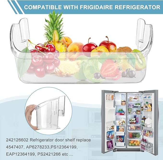 Upgraded 242126602 Refrigerator Door Bin Shelf Replacement Part Compatible with Frigi.daire Refrigerator Door Shelf 2421266 PS12364199 FFSS2625TS0 LFSS2612TF0 Door Shelf Shelves by AMI PARTS (2 Pack)