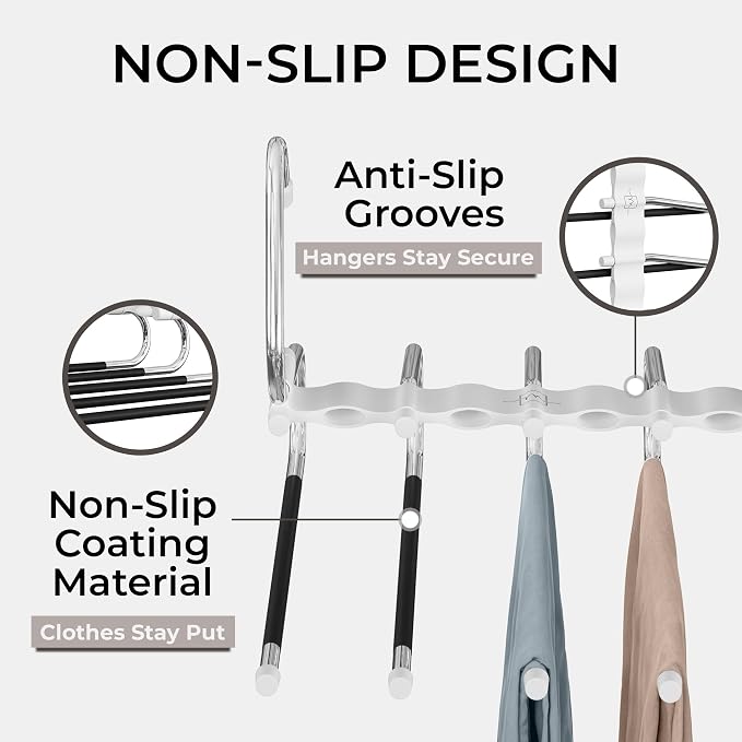 MORALVE Pants Hangers Space Saving - 2 Pack - Non-Slip Multi-Layer Space Saving Hangers - Multifunctional Clothing Rack for Closet Storage - Ideal for Jeans, Trousers, Skirts, Scarves & Slacks (White)
