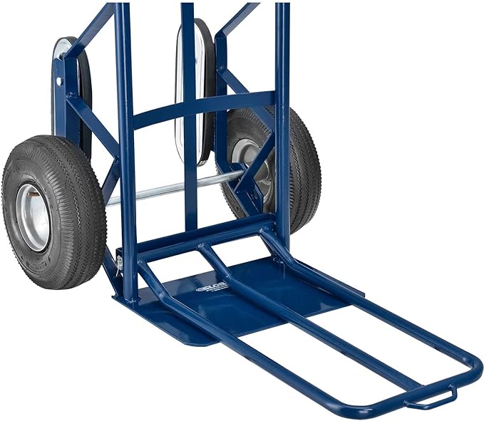 Global Industrial General Purpose Steel Hand Truck with Curved Handle & Stair Climbers, 10" Diameter Pneumatic Wheels, 14" W x 10" L Noseplate, 600 Lb. Capacity