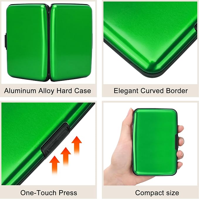 ELFISH Mini RFID Aluminum Wallet Credit Cards Holder Business Card Case Metal ID Case for Men Women (Green)