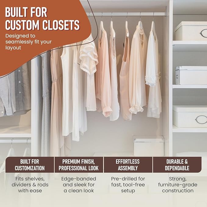 B&B HARDWARE Closet Evolution Classic Vertical Panels Up to 80 Inch – Pre-Drilled Organizer Units – Scratch Resistant Laminate, Compatible with Closet Systems & Accessories (White, Pack of 2)