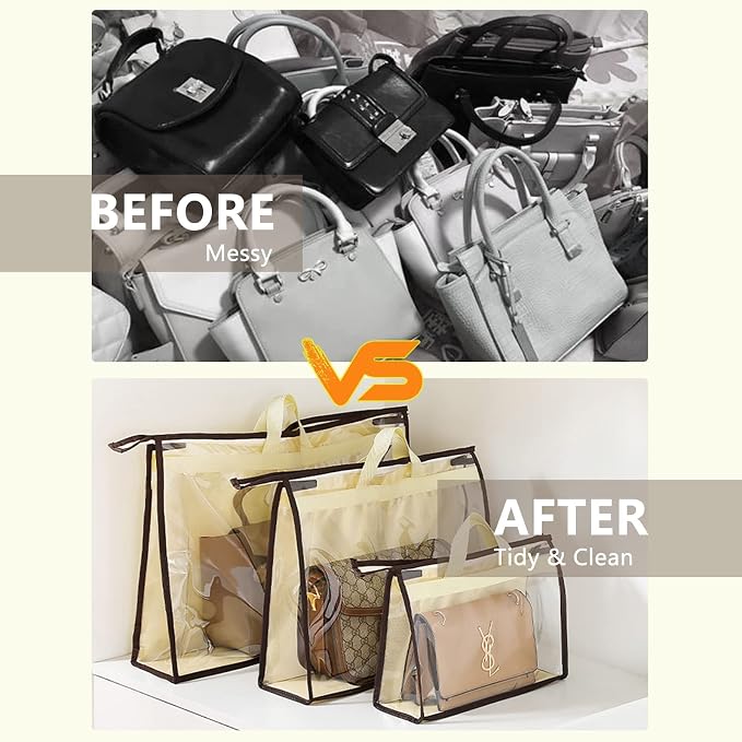 Clear Handbag Storage Bags Purse Organizer for Closet, Zipper Hanging Storage Bag for Handbags, XL, 4PCS
