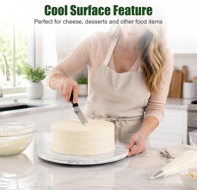 Marble Lazy Susan, 16” Lazy Susan for Table Top Detachable Turntable Organizer for Cabinet Pantry Kitchen Countertop Fridge Bathroom Makeup Vanity Countertop, Bianco Carrara