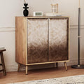 Sideboard Buffet Cabinet with Raised Shaped & Geometric Line Texture Door Panel, Accent Storage Cabinet for Living Room (Cabinet Body- Oak, 2 Door-15 D x 30.8" W x 34.5" H)