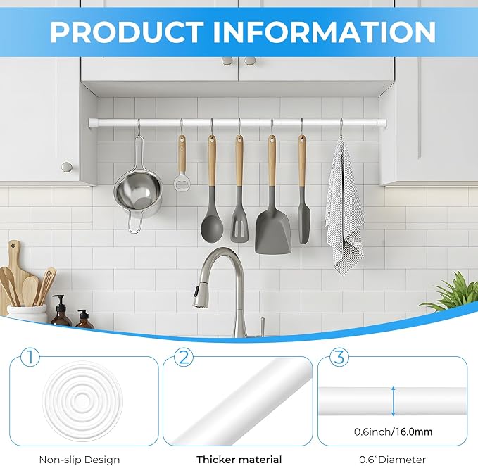 1 Pack Spring Loaded Tension Rod 27-38" Adjustable Curtain Rods No Drill Extendable Spring Rod Tension Curtain Rods For Window Kitchen Shelves Rv Refrigerator And Small Spaces,White