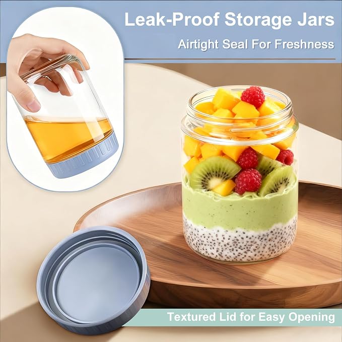 Overnight Oats Containers with Lids, 16oz Wide Mouth Mason Jars with Lids, 6 Pack Glass Jars with Airtight lid for Chia Pudding Yogurt Salad, Meal Prer Oatmeal Jars