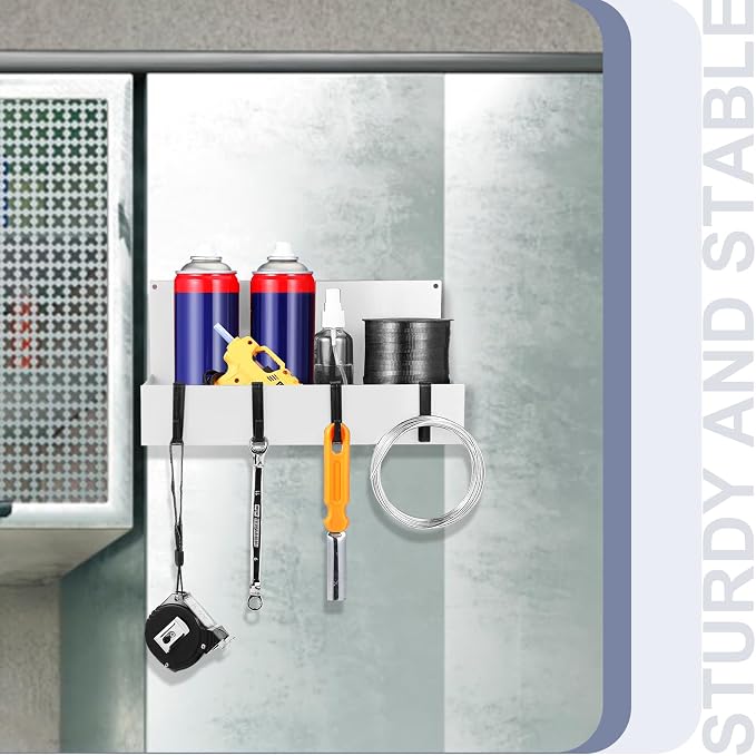 Lineshading 3 Pack Magnet Garage Organizer Magnetic Spice Rack for Refrigerator 20 lb Capacity Shelf Hanging Heavy Duty Magnetic Fridge Side for Organize Garage Tools (White)