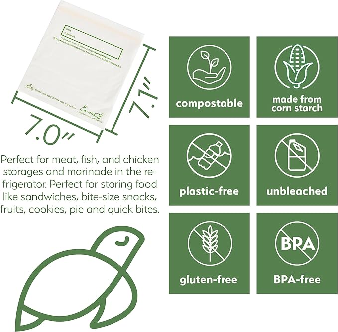 100% Compostable Food Storage Bags [Quart 100 Pack] Eco-Friendly Freezer Bags, Resealable Bags, Heavy-Duty, Reusable, Off-White by Earth's Natural Alternative | Compostable
