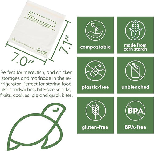 100% Compostable Food Storage Bags [Quart 100 Pack] Eco-Friendly Freezer Bags, Resealable Bags, Heavy-Duty, Reusable, Off-White by Earth's Natural Alternative | Compostable