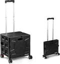 CleverMade Collapsible Crate on Wheels with Handle (35L, 4-Wheel) – Collapsible Rolling Cart with Lid, Foldable Utility Cart for Teachers, Groceries, Travel, and Office Storage – Holds 75 lbs, Black