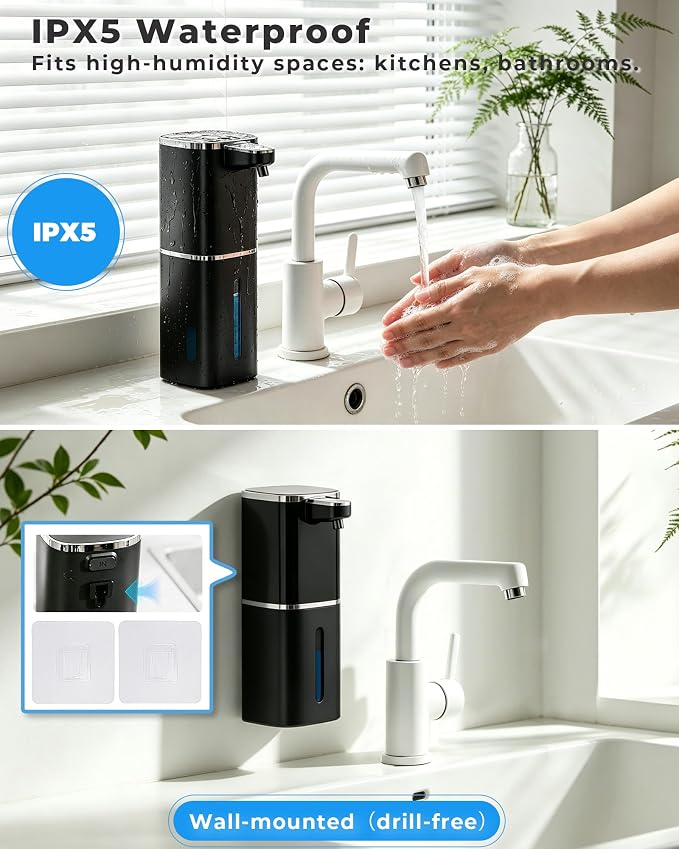 2 Pack Automatic Foaming Soap Dispenser, Touchless Rechargeable | 13.5oz/400mL, with 9 Foam Levels, IPX5 Waterproof, Hands Free for Kitchen Sink & Bathroom