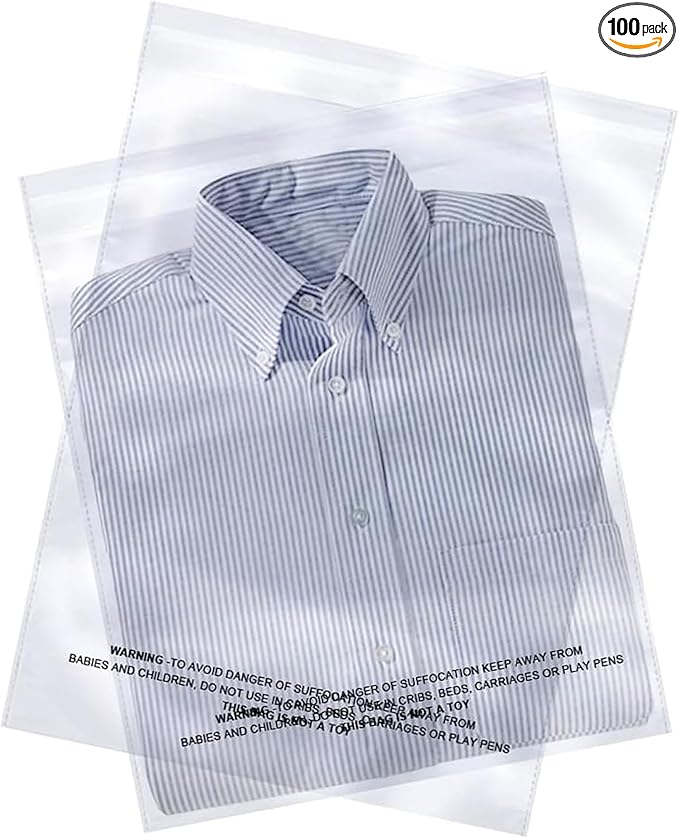 The Elixir Packaging 100 Count 11 x 14 Clear Poly Bag with Suffocation Warning Reclesable Transparent Plastic Tote Backpack Mailer Bag, Food Grade Material, 1.5 Mil Thickness