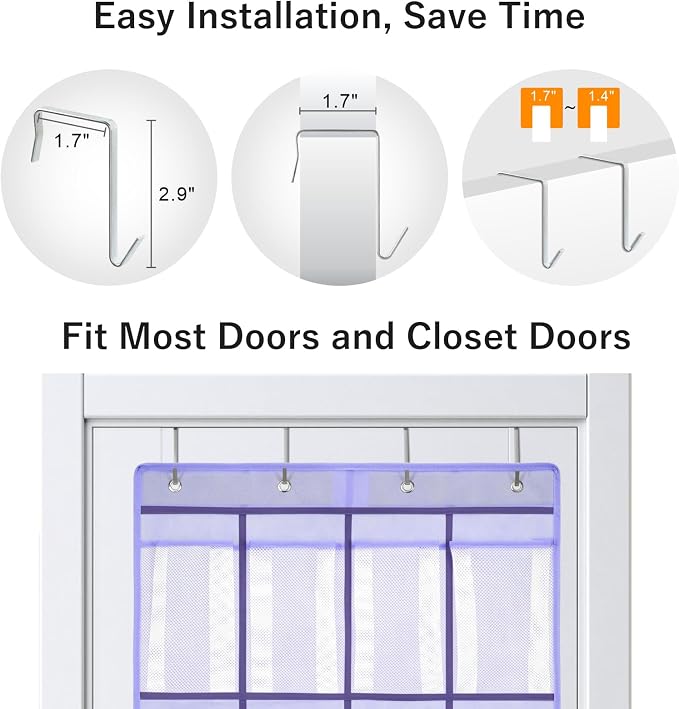 F-color Over the Door Organizer for Cruise - 16-Pocket Hanging Organizer | Tool-Free Mount with 4 Metal Hooks, See-Through Mesh Pockets, Lightweight & Foldable, Space-Saving for Travel and Daily Use