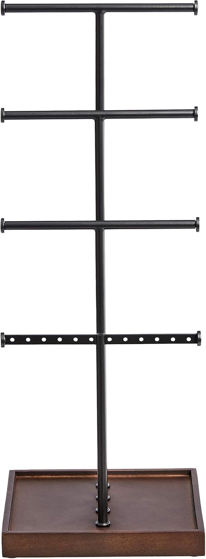 Amazon Basics Four-Tier Jewelry Organizer Tree Stand, Necklace Earring Bracelet Holder with Ring Storage, Walnut/Black (Pack of 9)
