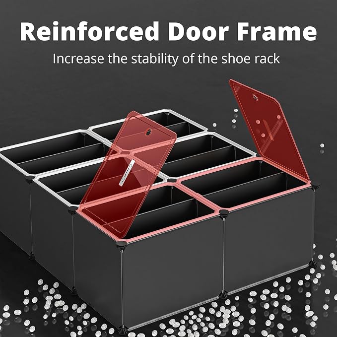 MAGINELS 6-Tier Shoe Rack,Expandable Plastic Shoe Cabinet. Shoe Storage with Door,Entryway, Closets, Hallway, and Bedroom.Accommodates Up to 24 Pairs of Shoes.Grey (3 by 10-(60 Pairs))