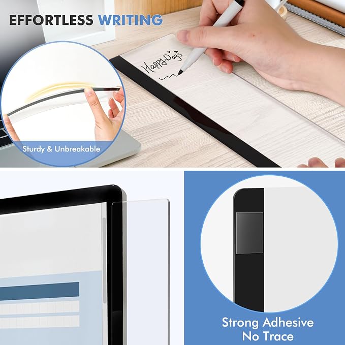DOLLAR BOSS 3 Pcs 11" x 3.1" Transparent Acrylic Monitor Memo Board | Computer Screen Side Note Holder, Office Desk Accessories, Clear Message Board, For Sticky Notes Memos, Fits PC & Laptop