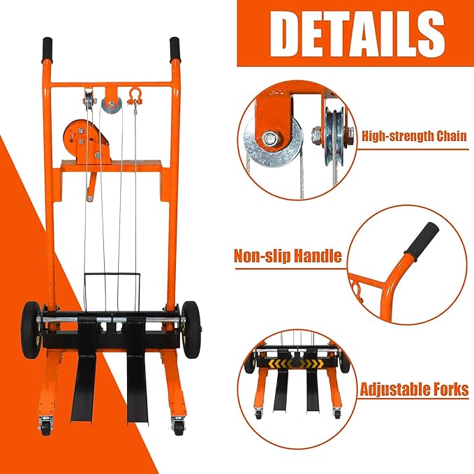 Tory Carrier Material Lift Winch Stacker, 330 lbs Capacity Pallet Stacker, 40.5" Lifting Height, Pallet Truck Dolly, Swivel Casters Lift Table Cart, Forklift with Steel Platform(Orange)