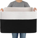 JMvicyroam Woven Blanket Basket,65L Large Storage Bin for Blankets Toys Clothes,Decorative Rope Basket for Living Room Bedroom with Handles, White&Black