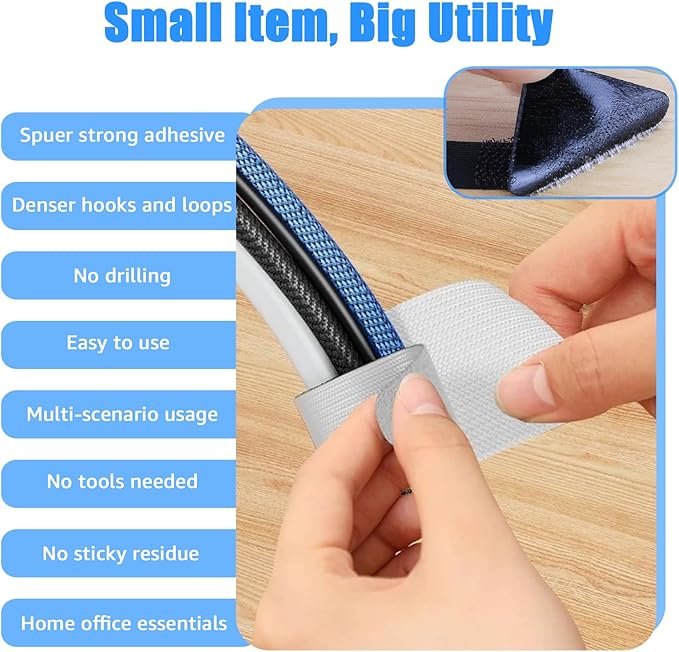 80PCS Hook and Loop Cable Ties, Under Desk Cable Management, Adhesive Cable Straps, Cord Management Hider Idea, Cord Organizer for Desk, Computer Accessories, Home Office Organization, Gray