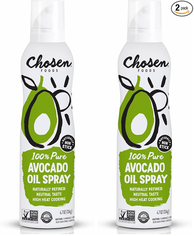 Chosen Foods Avocado Oil Spray, 4.7 Oz - All Purpose Cooking Spray made from 100% pure avocados - Non-GMO, Gluten-Free, Keto Friendly - 134g (Pack Of 2)