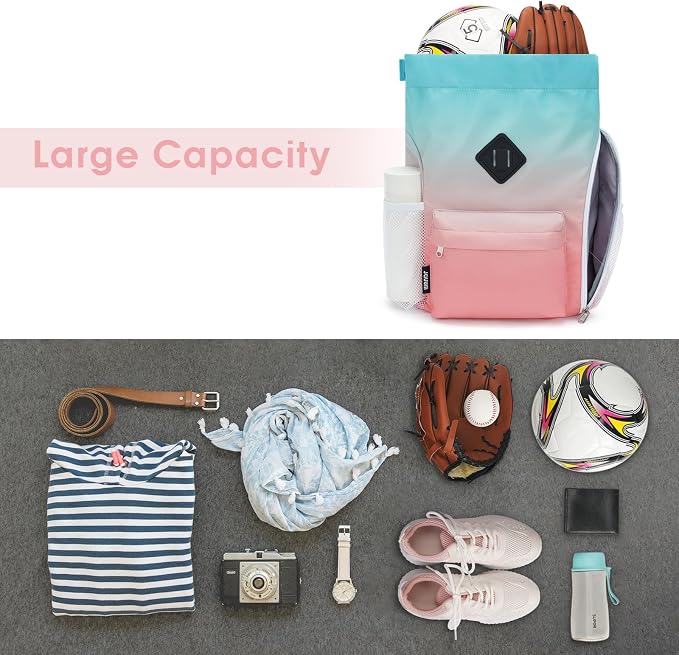 WANDF Drawstring Backpack with Shoe Compartment, Sports Gym Bag | Multi-Pocket Storage, Water-Resistant Fabric, Cinch String Bag