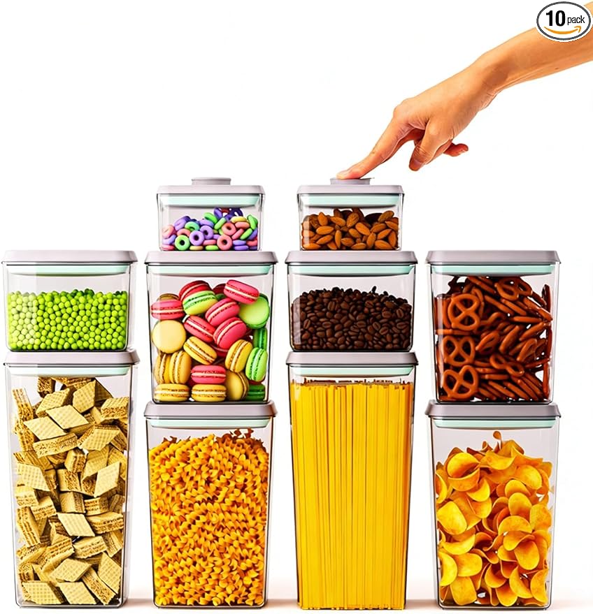 Food Storage Containers with Lids, 10 Pcs Airtight Pantry Storage Sets BPA-Free Pop Top Containers, Stackable Kitchen Organization for Cereal Flour Sugar Rice Pasta
