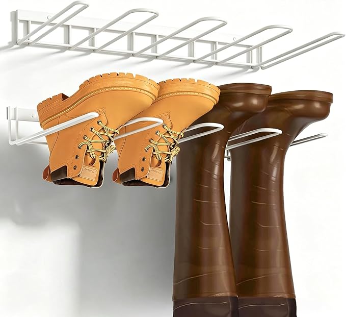 Boot Rack - 4-Pair Wader Hangers Wall Mount Sturdy Metal Cowboy Boot Hangers - Wall Boots Holder Storage Organizer for Closet, Entryway, Indoor, Garage,White