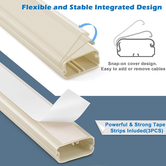 39in TV Cord Hider - Cord Covers for Wall Mounted TV Cable Hider Wall Kit | 1.5"W*0.75"H*13inL*3, Wire Hiders for TV on Wall, Wire Covers for Cords, Cable Concealer Hide Cords, Beige