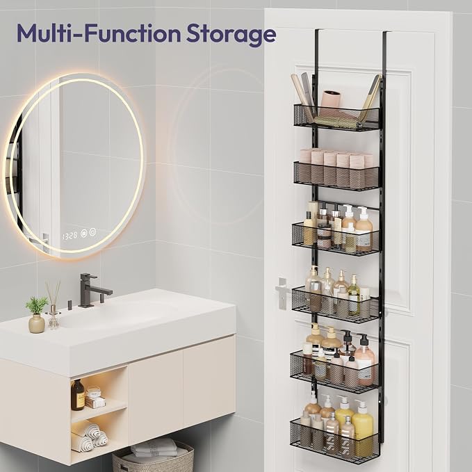 SWTYMIKI Over The Door Purse Organizer - Wall Mounted Purse Rack with 6 Adjustable Metal Basket, Hanging Bag Rack for Handbag Organizer, Bag Storage Can Use As 1/2 Part, for Door