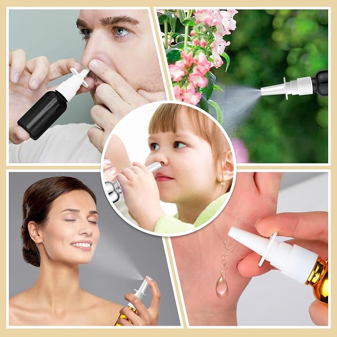 20 Pcs Nasal Spray Bottle, 30ML/1OZ 12 Pcs Bright Plating Gold Silvery Black Empty Refillable Glass Nose Spray Bottle with 4 Funnels and 4 Labels