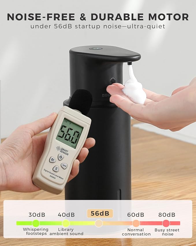 Automatic Foaming Soap Dispenser Touchless, 304 Stainless Steel Bottle Body | 16.2oz/480ml,USB Rechargeable, 3 Adjustable Liquid Levels, IPX7 Waterproof, for Kitchen Bathroom, Black