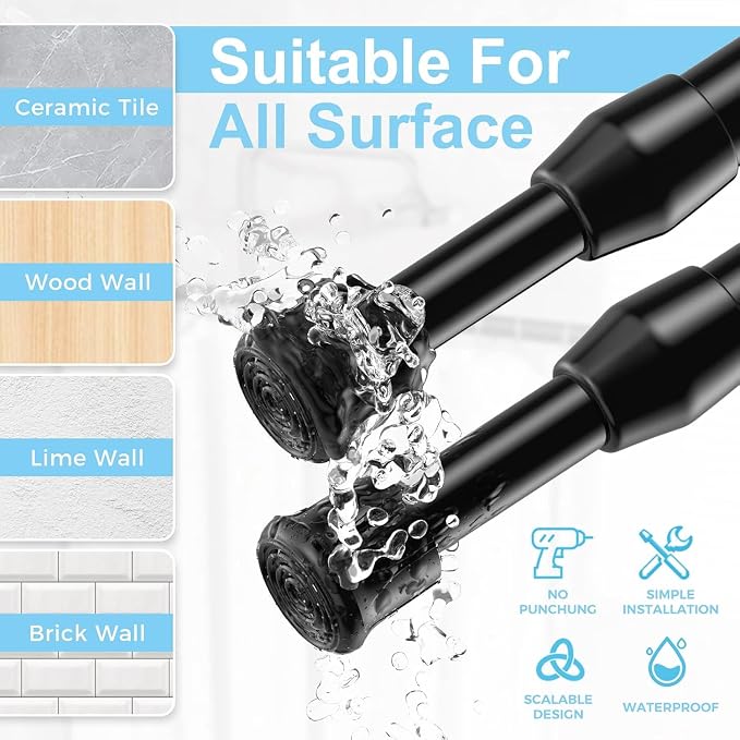 AIZESI Spring Tension Curtain Rods Short Tension Rod (Black,12" to 19"-6Pcs)