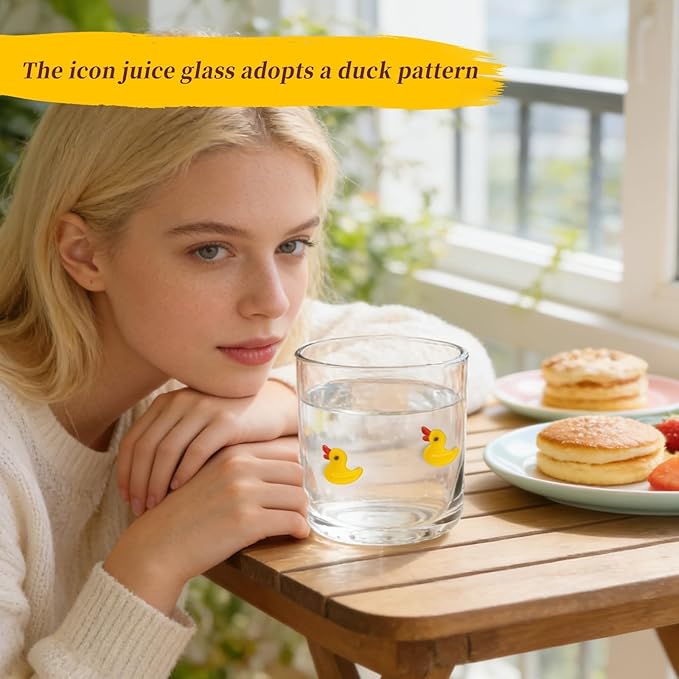14 Ounce Icon Juice Glasses, Aesthetic Cocktail & Old Fashioned Drinking Glasses, Iconic Clear Glass Cups for Women, Sister, Friend & Party Gifts (Duck)
