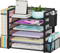 Simple Trending 6 Tier Desk File Organizer, Paper Letter Tray Organizer with File Holder and Pen Container, Black