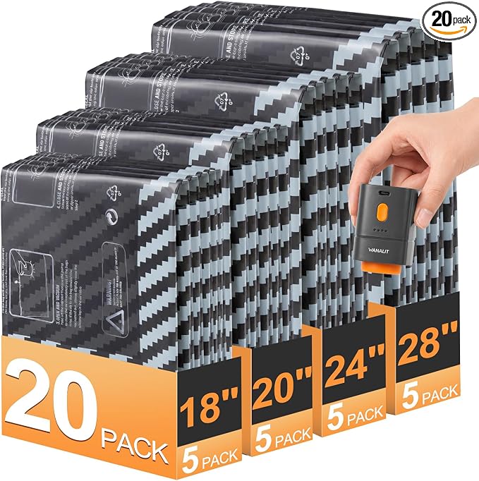 Vacuum Storage Bags for Travel with Rechargeable Pump, Carry on Size Compression Packing Cubes for Luggage and Suitcase, Space Saver Vacuum Seal Bags for Clothing and Clothes, 20 Combo, 4 Travel Sizes