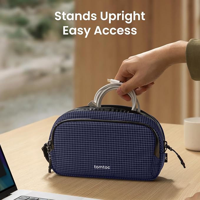 tomtoc Electronic Organizer Travel Case Performance, Dual Compartment Bag | Water Resistant Cable Organization Storage for Charger, Cord, Phone, Hard Drive, Power Bank, Accessories Travel Essentials