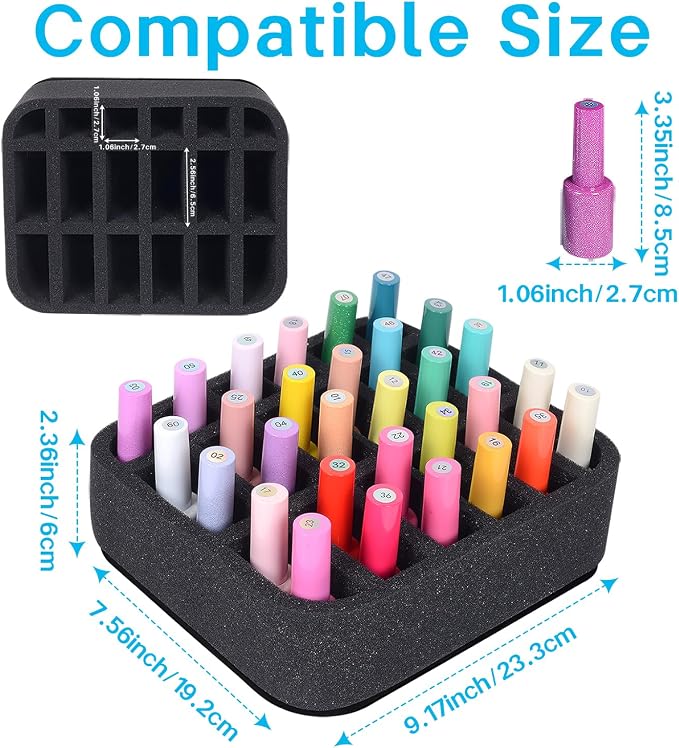 Nail Polish Organizer Holder Foam Pad DIY with 18 Slots for Storage Nail Polish or Essential Oil Tray for Drawers Black