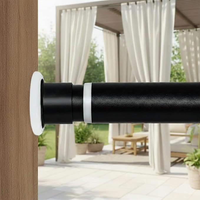 Large Long Tension Curtain Rod 43-162 in (3.6-13.5 ft) | 1.26" Diameter, Spring Adjustable Heavy Duty Curtains Pole for Windows Door Bathroom Patio Outdoor No Drilling, Black