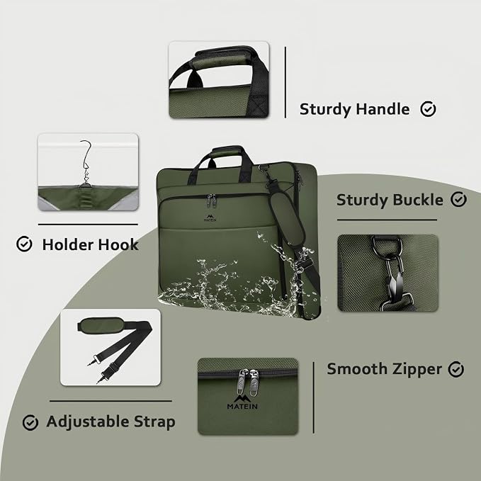 MATEIN Travel Garment Bag, Large Convertible Carry On Suit Bag, Green | Waterproof, 2 in 1 Hanging Luggage, Foldable Suitcase, Adjustable Shoulder Strap, For Business Trips, For Men Women