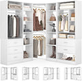Besiost Corner Closet System with 5 Drawers, Closet Organizer System with 15+Shelvess & 4 Hanging Rods, 63.2"L * 63.2"W / 87.2"L * 39.2"W Reversible L Shaped Walk-in Closets, Load 2500+LBS, White