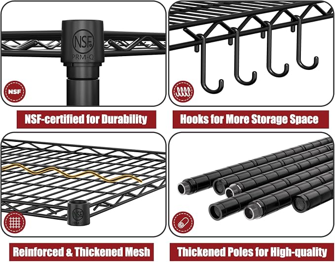 PrimeZone 3 Packs 55.5" W x 24" D x 80" H Heavy Duty Wire Storage Shelves with Wheels, 4 Tier Adjustable NSF Commercial Garage Shelving Unit, Rolling Metal Organizer Shelf Rack for Warehouse, Pantry