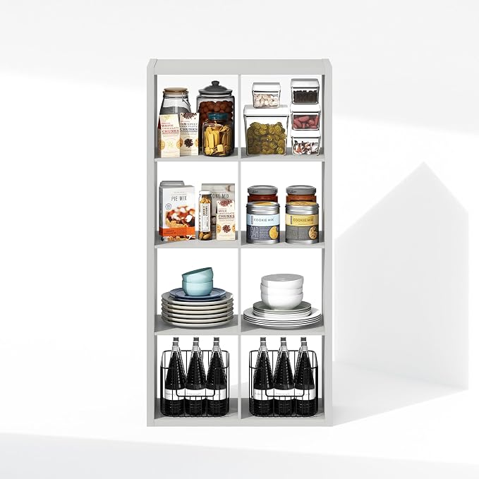Furinno Cubic Extra Thick 8-Cube Closet Organizers and Storage, Light Grey | 14.6 x 30 x 58 in, Open Shelf Closet Storage, Closet Organizer, for Wardrobe, Bedroom, Living Room