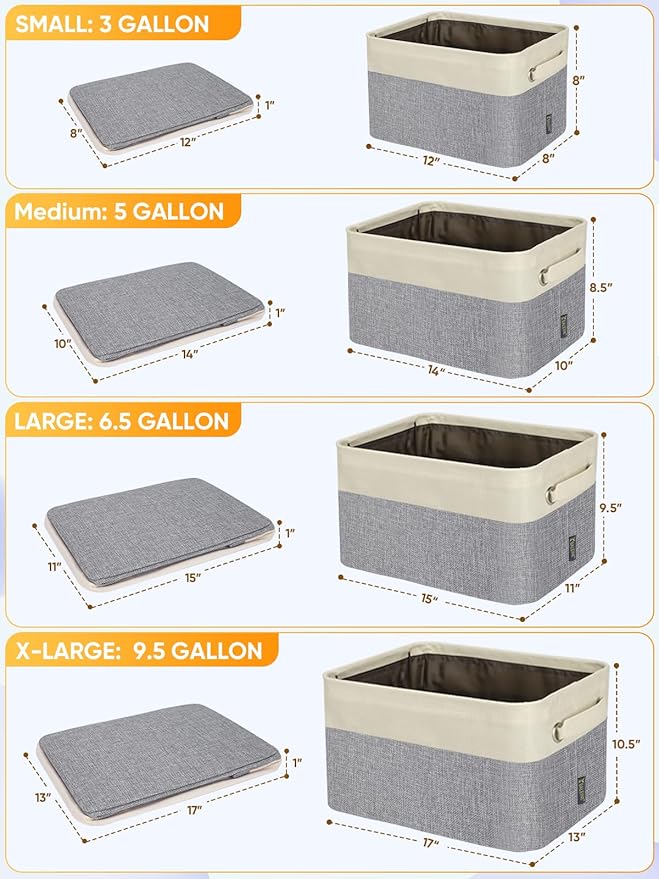 BALEINE 2 Pack Fabric Closet Storage Bins for Shelves, Linen Closet Organizers and Storage, Decorative Baskets for Organizing, Shelf, Clothes, Home, Office (Grey, 17''x13''x10.5'')